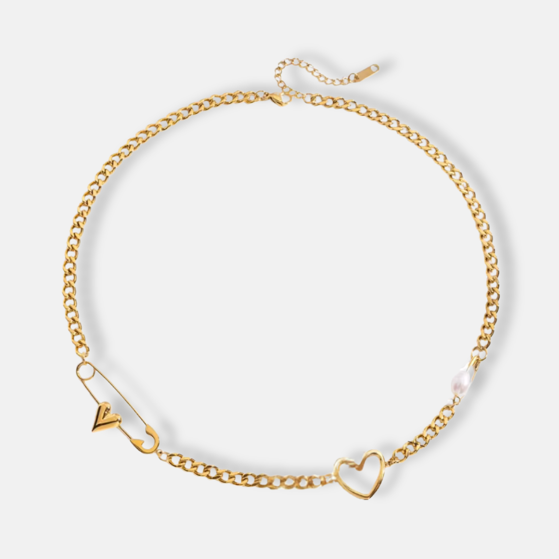 Heart Charm Chain Necklace 18K Gold Plated