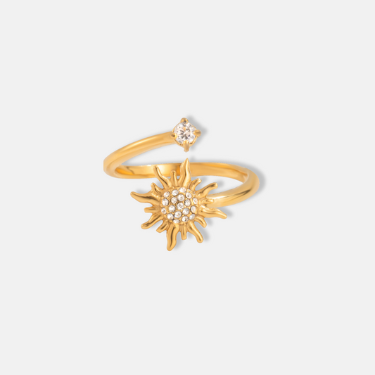 Sunburst Adjustable Ring 18K Gold Plated