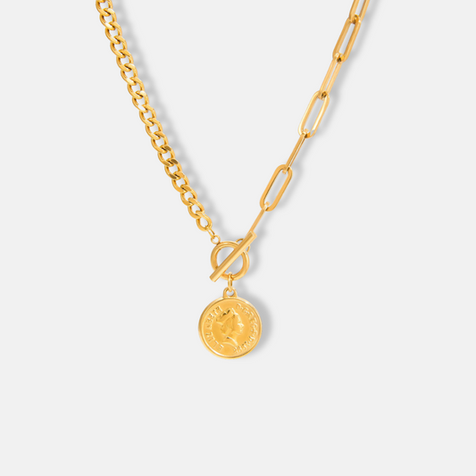Coin Medallion Necklace 18K Gold Plated