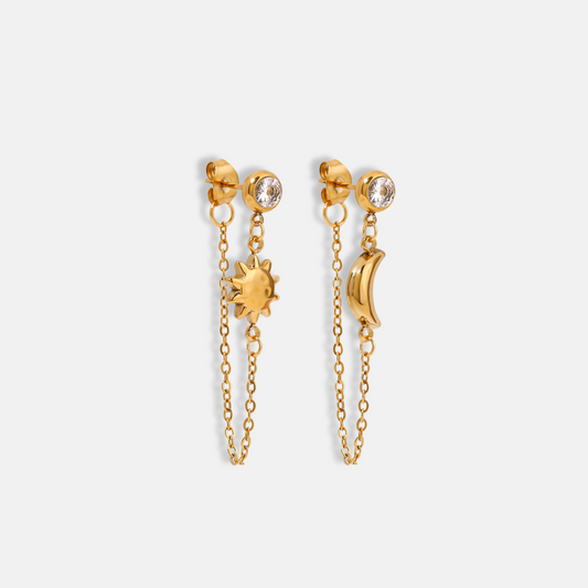 Sun & Moon Chain Earrings 18K Gold Plated