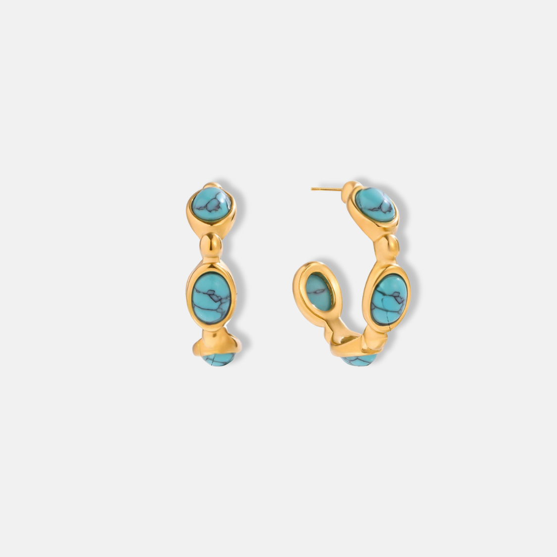 Turquoise Hoop Earrings 18K Gold Plated