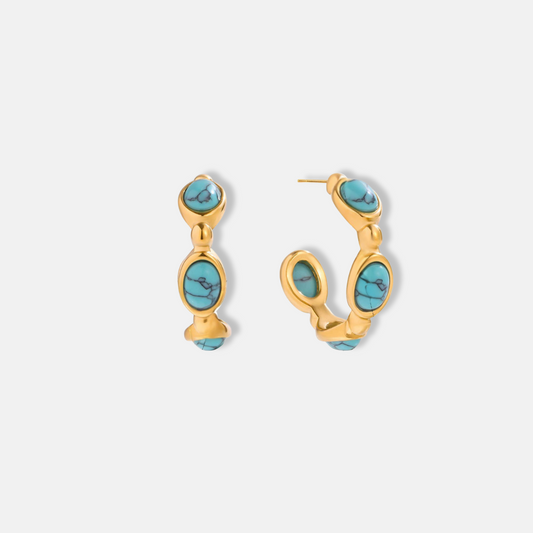 Turquoise Hoop Earrings 18K Gold Plated