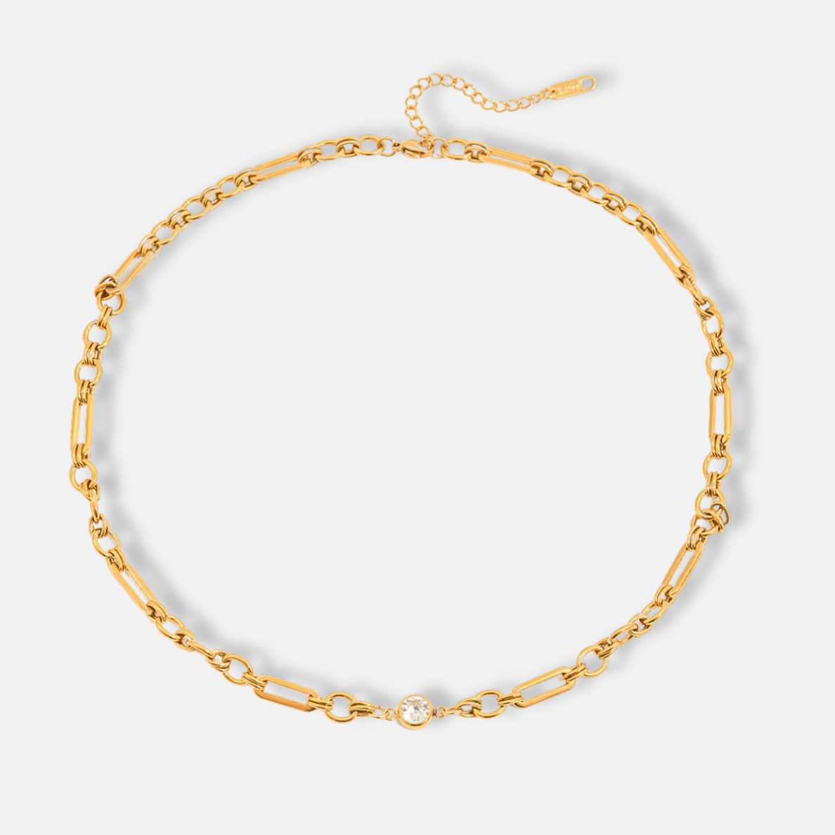 Link Chain Necklace with Solitaire 18K Gold Plated