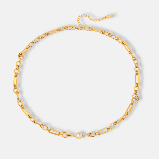Link Chain Necklace with Solitaire 18K Gold Plated