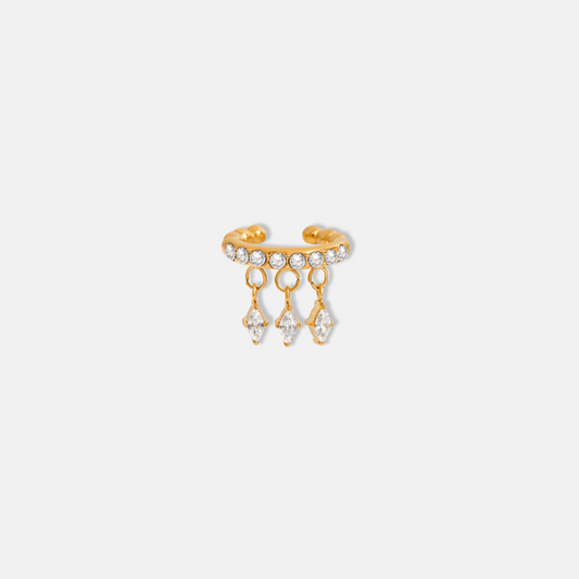 Ear Cuff with Dangling Zircon 18K Gold Plated